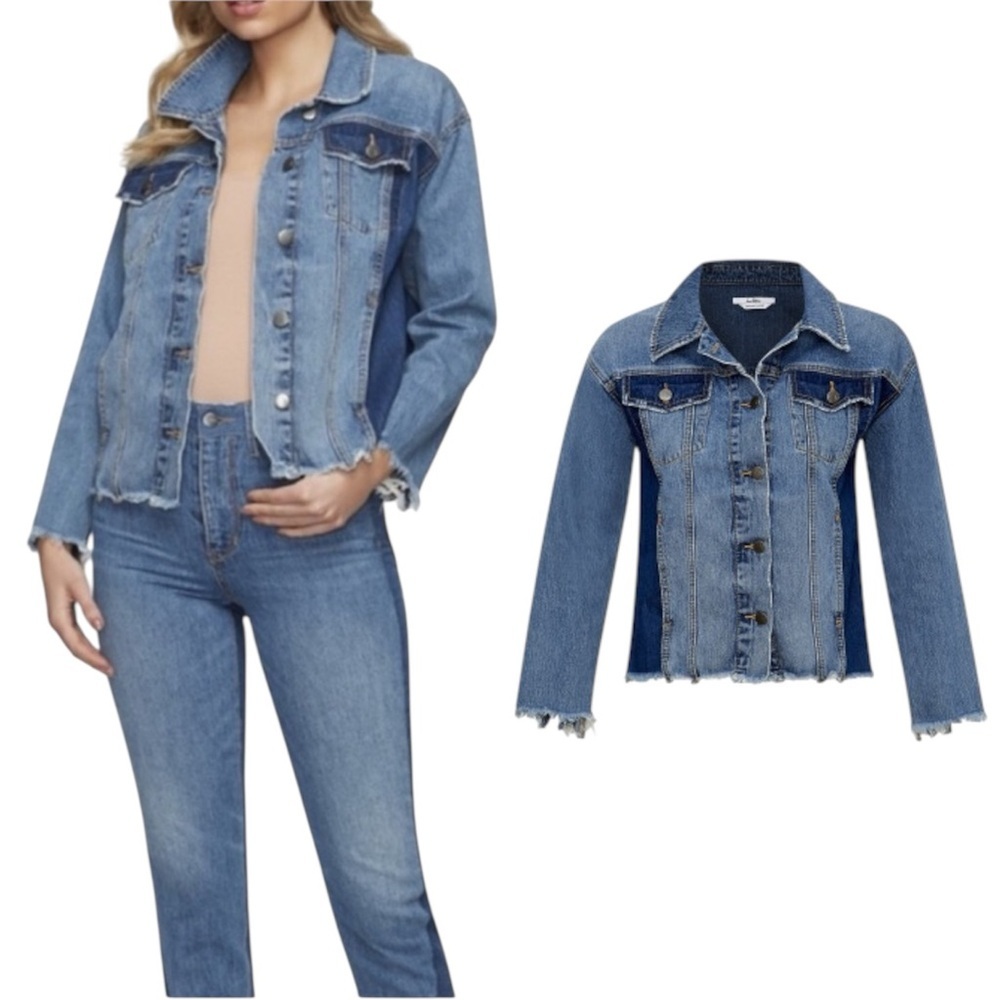 Sam Edelman The Karlie Two Toned Denim Jean Jacket With Raw Edges